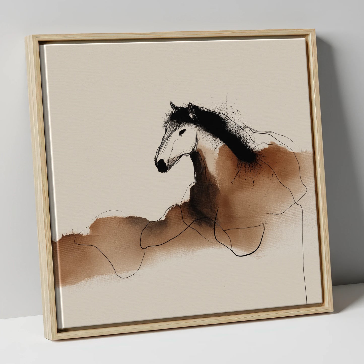 Fluid Sepia Profile horse portrait canvas wall art in natural frame
