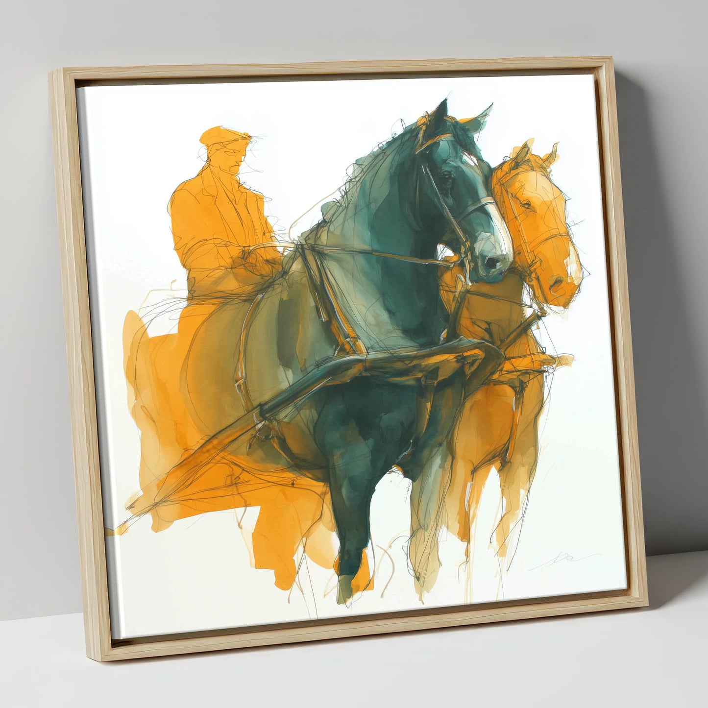 Harnessed Momentum working horse canvas wall art in natural frame