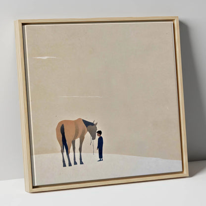 A Quiet Understanding horse & rider canvas wall art in natural frame