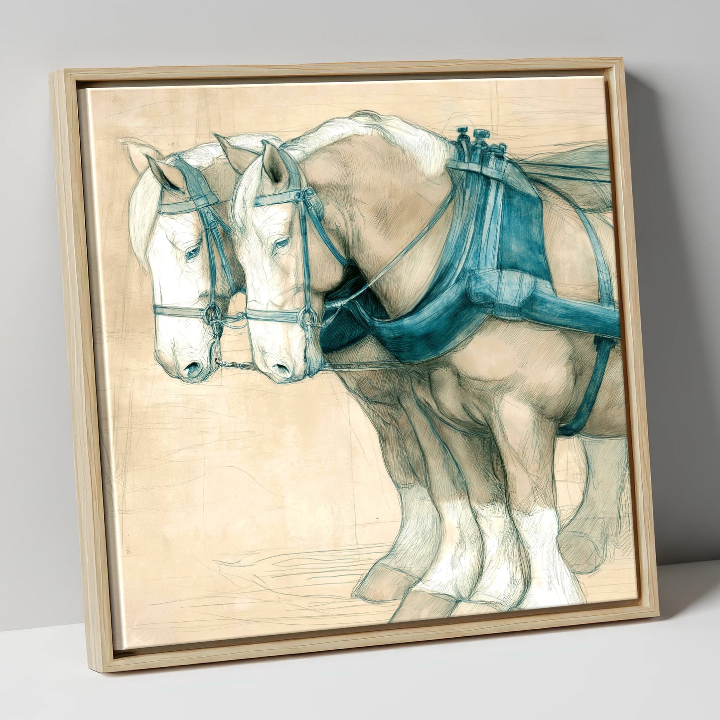 Quiet Strength in Harness working horse canvas wall art in natural frame