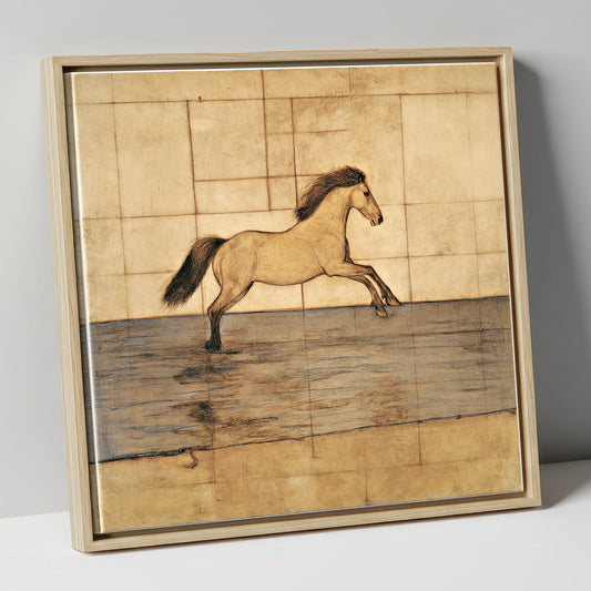 Classical Canter Study horse portrait canvas wall art in natural frame