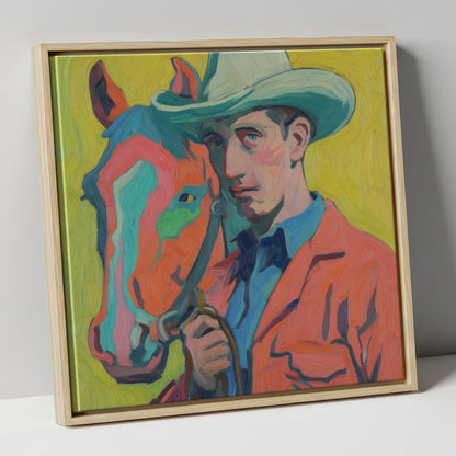 Vivid Western Companion western horse canvas wall art in natural frame