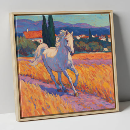 Sunlit Provincial Grey horse breed canvas wall art in natural frame
