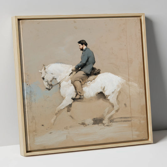 Collected Elegance dressage horse canvas wall art in natural frame
