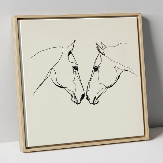 Quiet Connection horse portrait canvas wall art in natural frame