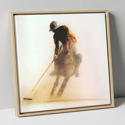 Out of the Dust polo horse canvas wall art in natural frame