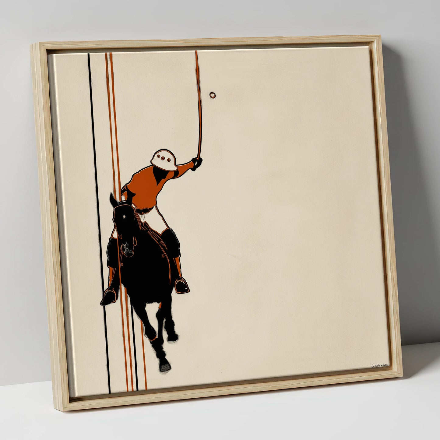 The Perfect Strike polo horse canvas wall art in natural frame