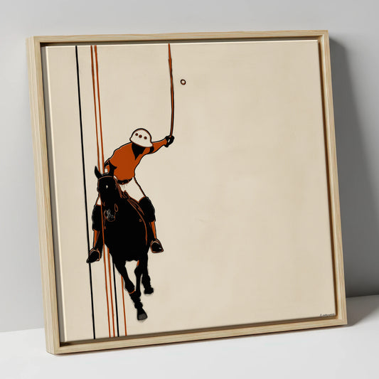 The Perfect Strike polo horse canvas wall art in natural frame