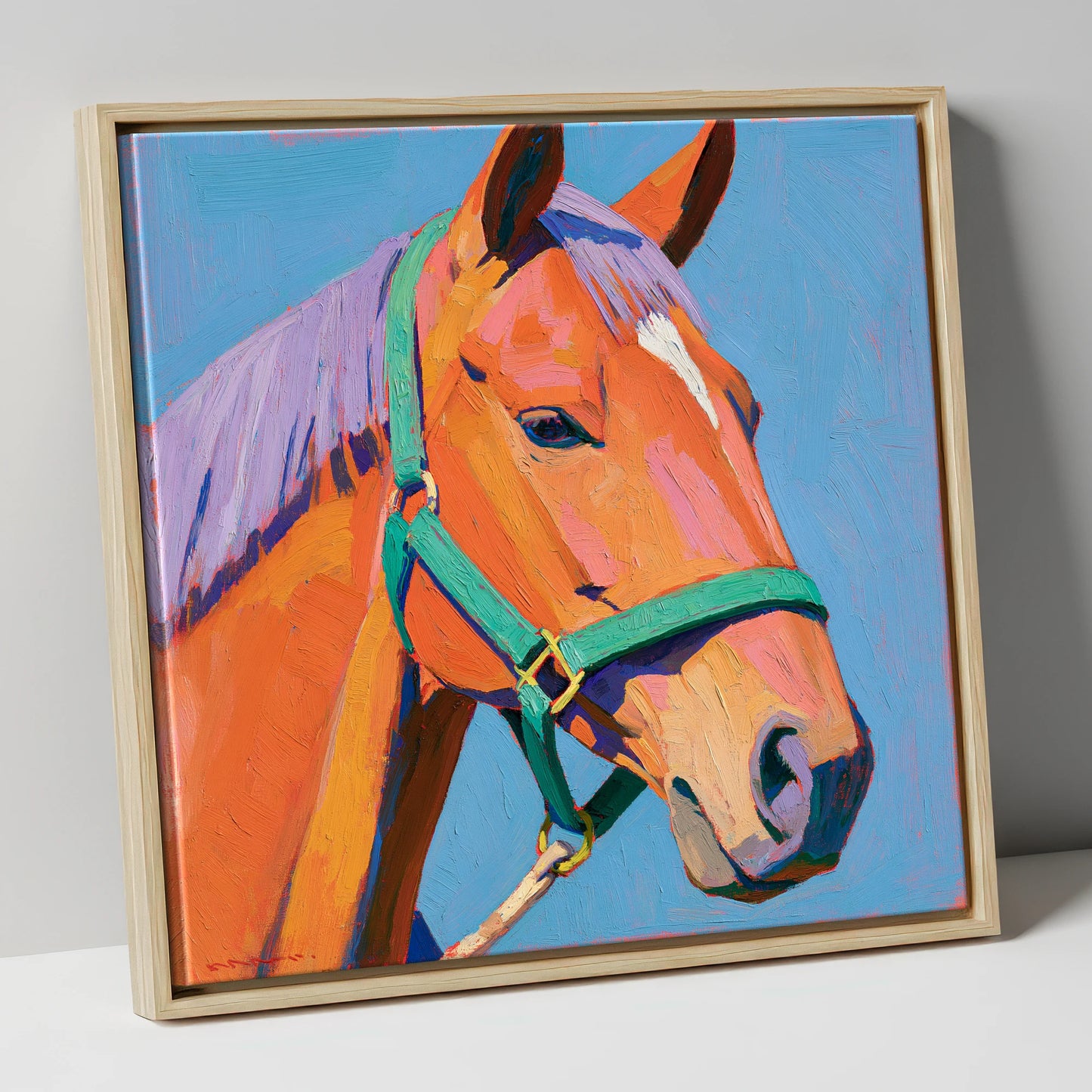 Colourful Chestnut Horse Portrait horse breed canvas wall art in natural frame