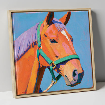 Colourful Chestnut Horse Portrait horse breed canvas wall art in natural frame
