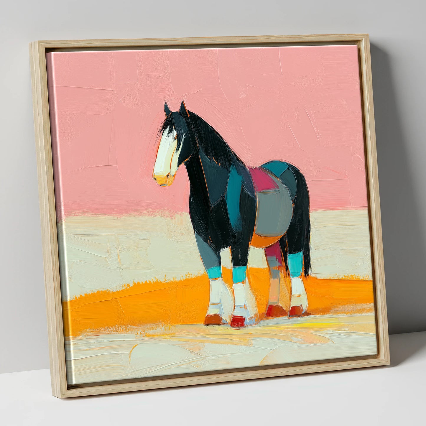 Vibrant Heavy Horse Profile working horse canvas wall art in natural frame