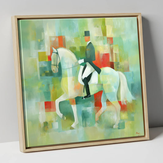 Collected In Colour dressage horse canvas wall art in natural frame