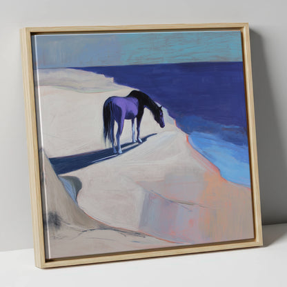 Indigo Coastal Solitude horse landscape canvas wall art in natural frame