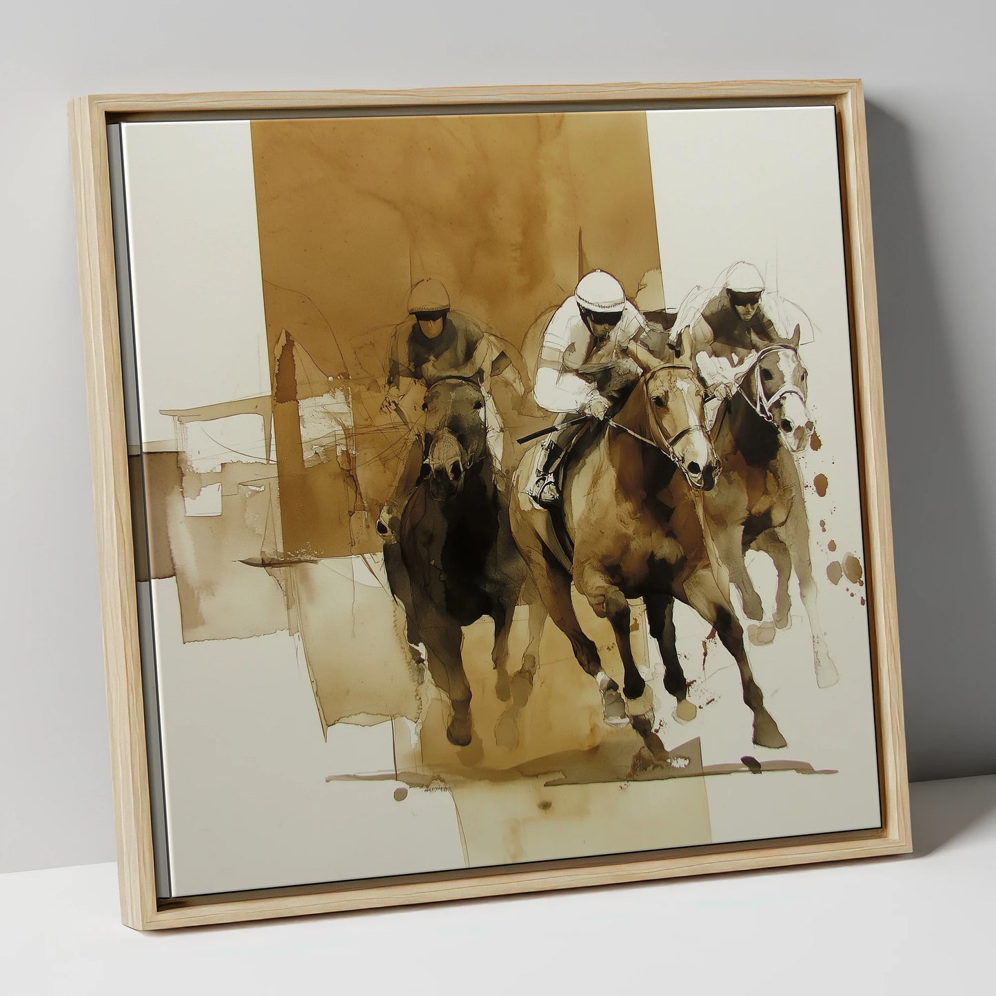 The Final Furlong racing horse canvas wall art in natural frame