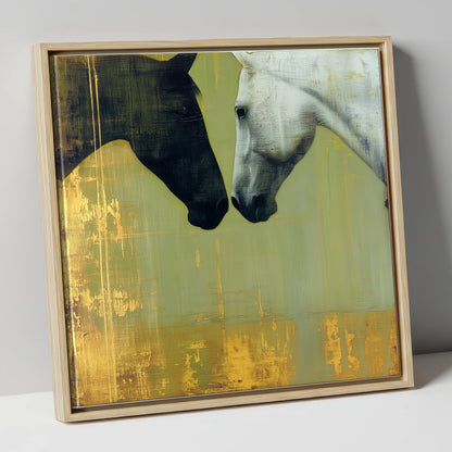 Quiet Connection horse portrait canvas wall art in natural frame