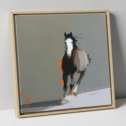 Striking Forward Impulse horse portrait canvas wall art in natural frame