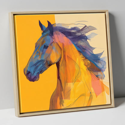 Vibrant Cobalt Equine horse breed canvas wall art in natural frame