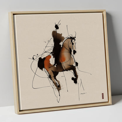 Abstract Dressage Silhouette dressage horse canvas wall art in natural frame