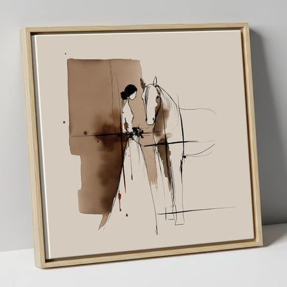 Silent Devotion horse & rider canvas wall art in natural frame