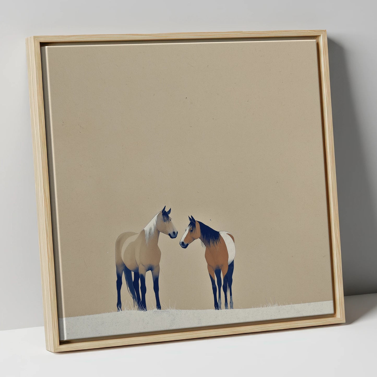 Quiet Companions wild horses canvas wall art in natural frame
