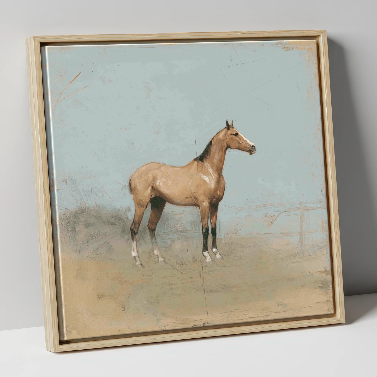 The Paddock Study racing horse canvas wall art in natural frame