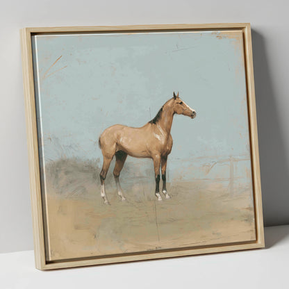 The Paddock Study racing horse canvas wall art in natural frame
