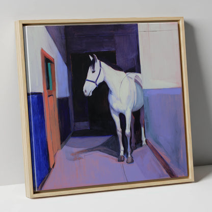 Twilight Stable Solitude horse stable canvas wall art in natural frame