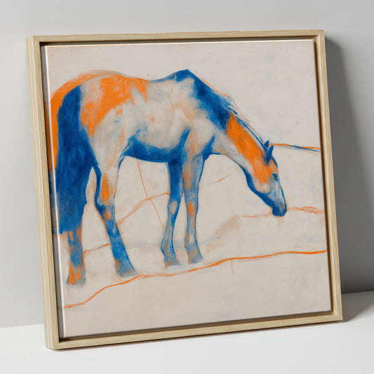 Vibrant Ultramarine Grazer horse portrait canvas wall art in natural frame