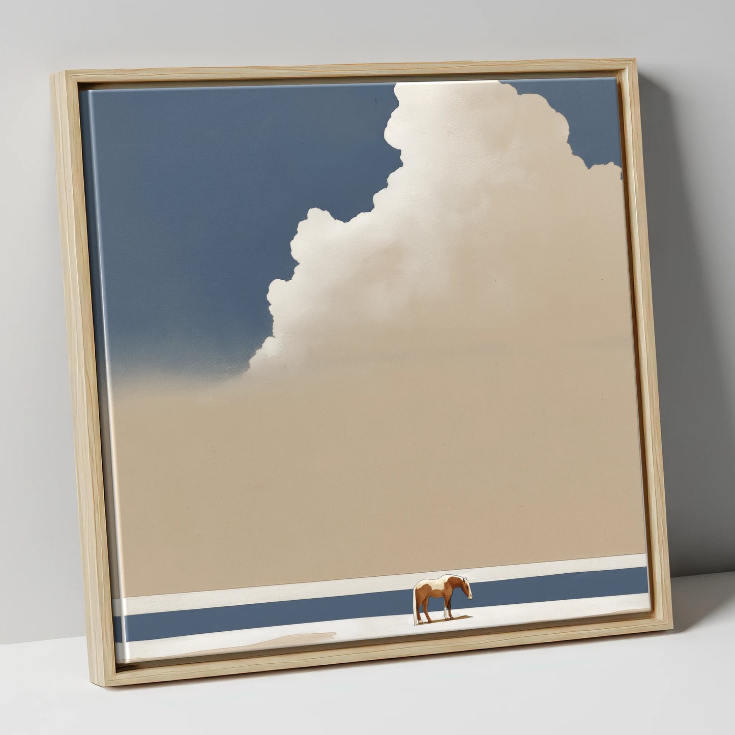 Vast Blue Expanse horse landscape canvas wall art in natural frame