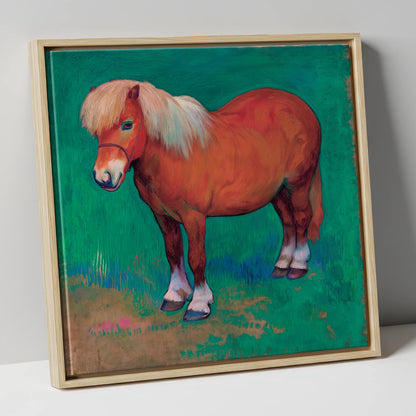 Emerald Chestnut Pony horse breed canvas wall art in natural frame