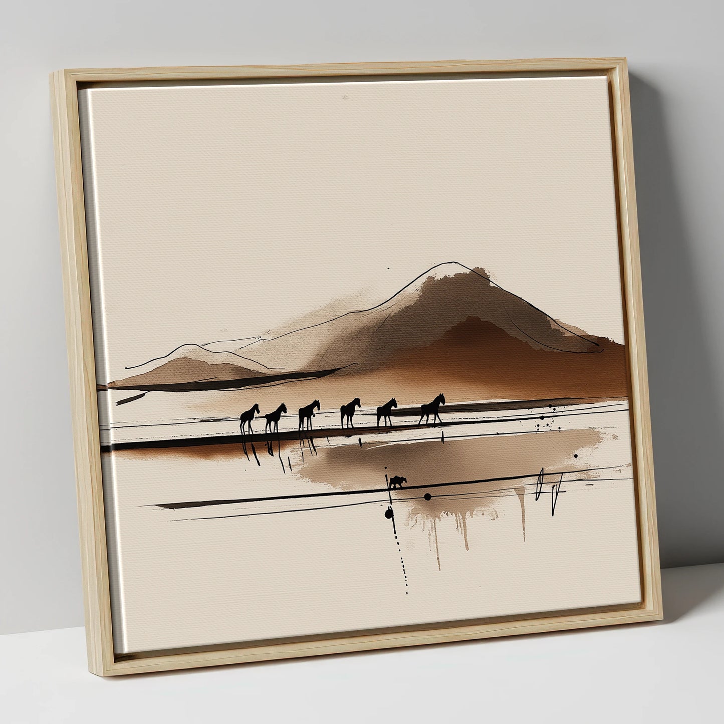 Journey Beneath the Peak horse landscape canvas wall art in natural frame