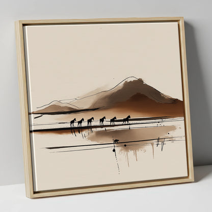 Journey Beneath the Peak horse landscape canvas wall art in natural frame