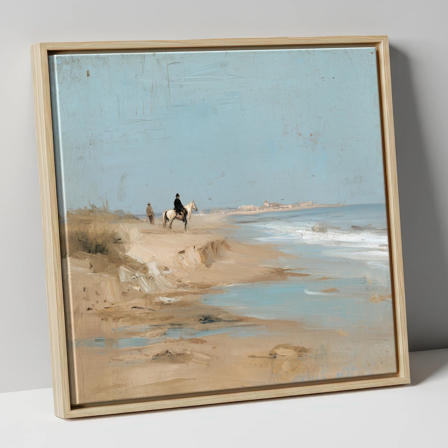 Coastal Solitude horse landscape canvas wall art in natural frame