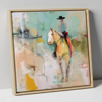 Painted Western Silhouette western horse canvas wall art in natural frame