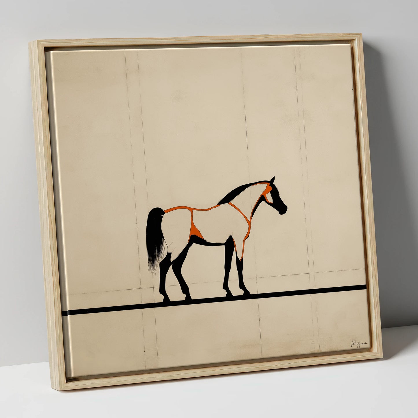 Minimalist Ink Profile horse breed canvas wall art in natural frame