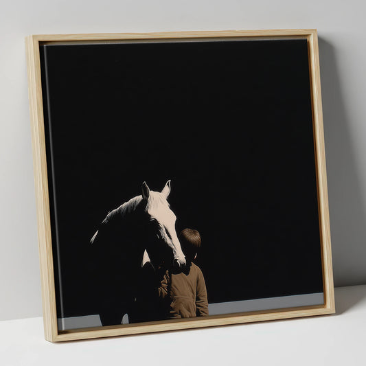 The Silent Bond horse & rider canvas wall art in natural frame