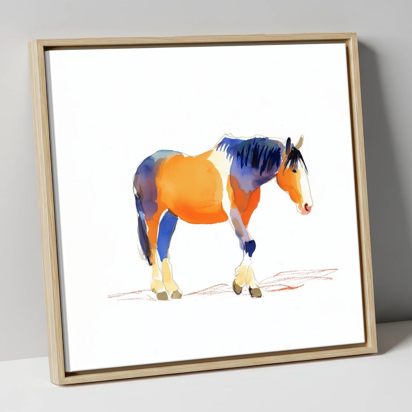 Vivid Working Stance working horse canvas wall art in natural frame