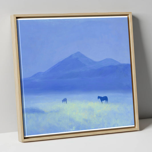 Azure Morning Mist horse landscape canvas wall art in natural frame