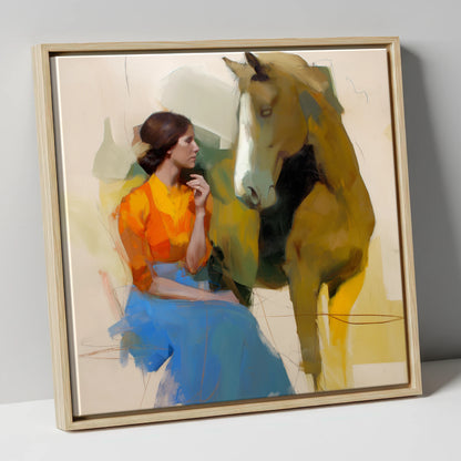 The Quiet Connection horse & rider canvas wall art in natural frame