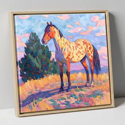 Painted Prairie Appaloosa horse breed canvas wall art in natural frame