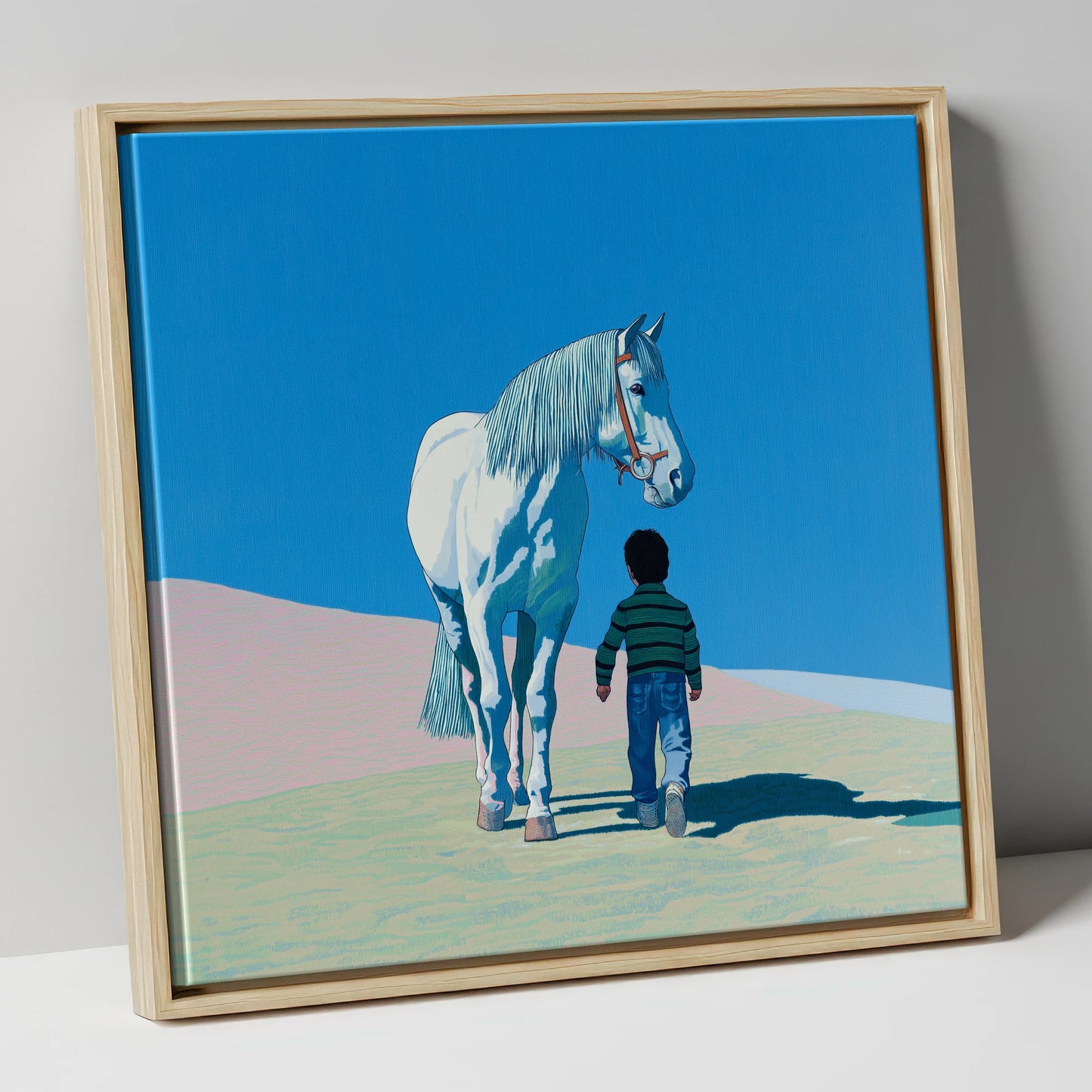 The Quiet Companion horse & rider canvas wall art in natural frame
