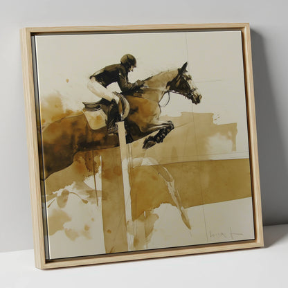 The Perfect Bascule show jumping horse canvas wall art in natural frame