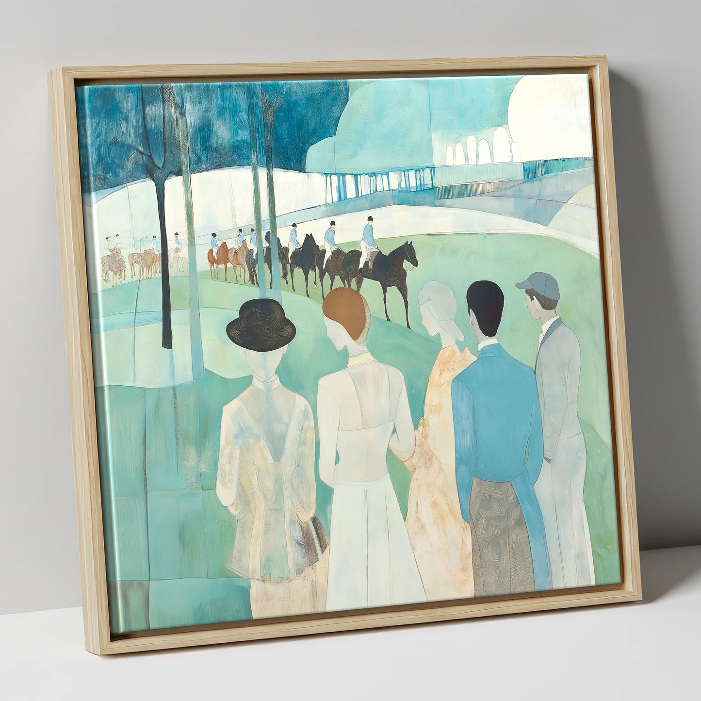Before the Off racing horse canvas wall art in natural frame