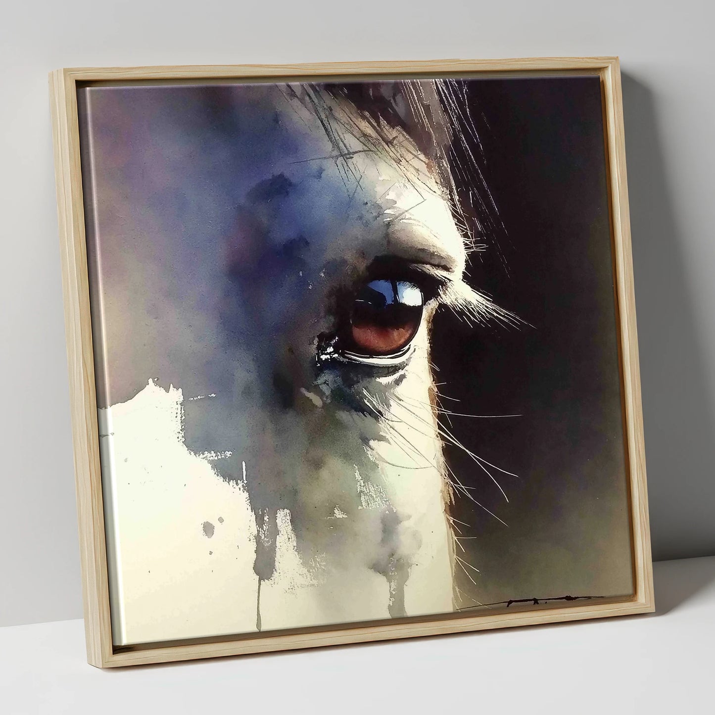 Indigo Gaze horse portrait canvas wall art in natural frame