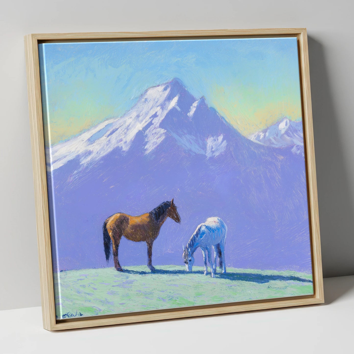 High Country Companions horse landscape canvas wall art in natural frame