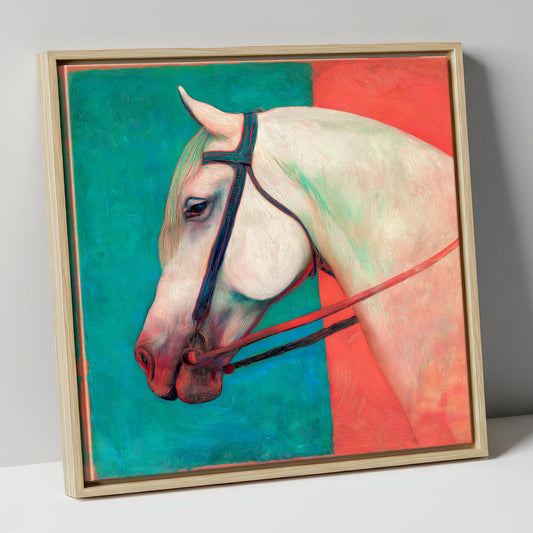 Crimson and Emerald Profile horse breed canvas wall art in natural frame