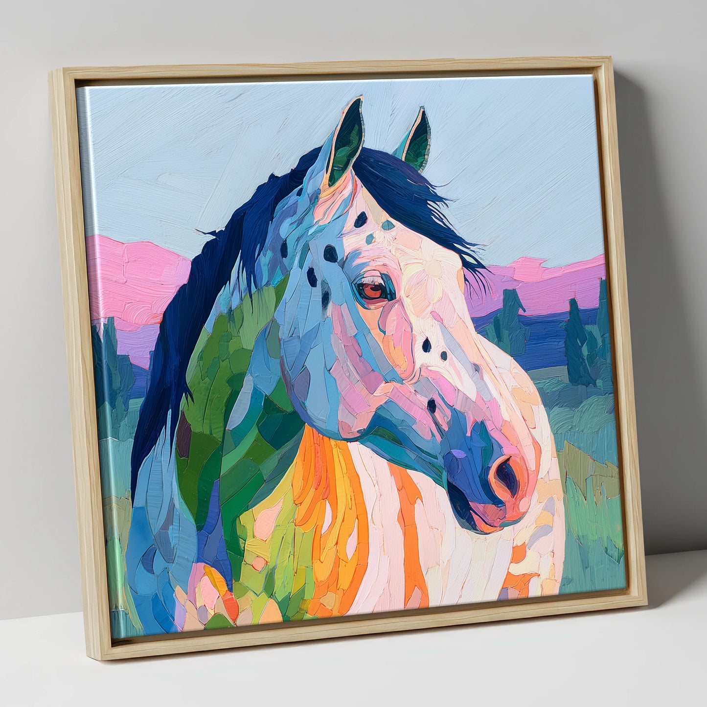 Prismatic Spirit horse breed canvas wall art in natural frame