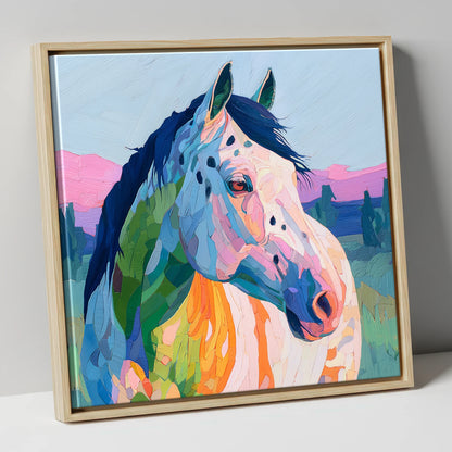 Prismatic Spirit horse breed canvas wall art in natural frame