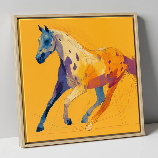 Painted Strides horse breed canvas wall art in natural frame