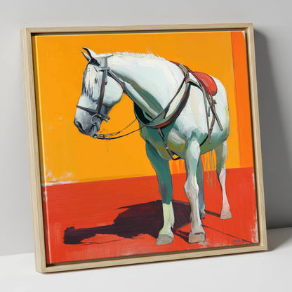 Vibrant Harnessed Grey working horse canvas wall art in natural frame